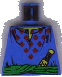 LEGO onderdeel Torso Adventurers Orient Red Diamonds, Sash, Knife, Open Collar Pattern 973px188