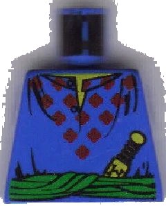 LEGO onderdeel Torso Adventurers Orient Red Diamonds, Sash, Knife, Open Collar Pattern (973px188)