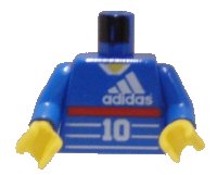 LEGO part Torso Soccer Adidas Logo, Red Stripe, Number 10, Zidane on Back Pattern / Blue Arms / Yellow Hands 973px26c01