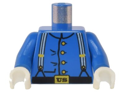 LEGO onderdeel Torso Western Cavalry Uniform, 4 Buttons, Suspenders Pattern / Blue Arms / White Hands (973px42c01)