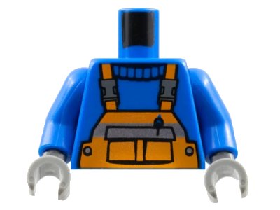 LEGO onderdeel Torso Overalls Orange with Pen in Pocket and Reflective Stripe Shirt Pattern / Blue Arms / Dark Bluish Gray Hands (973px437c01)