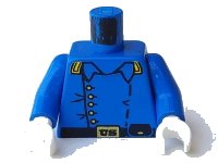 LEGO part Torso Western Cavalry Uniform, 5 Buttons, Black Belt and Pouch, Gold Buckle with 'US' Pattern / Blue Arms / White Hands 973px43c01