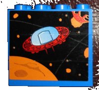 LEGO part Stickered Assembly 4 x 2 x 3 with UFO and Planets Pattern (Sticker) - Sets 4560 / 4561 - 3 Brick 2 x 4 BA020pb01
