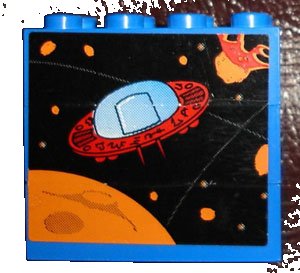 LEGO part Stickered Assembly 4 x 2 x 3 with UFO and Planets Pattern (Sticker) - Sets 4560 / 4561 - 3 Brick 2 x 4 (BA020pb01)