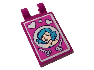 LEGO onderdeel Tile, Modified 2 x 3 with 2 Clips with Hearts, Scissors and Girl with Medium Azure Hair Pattern (Sticker) - Set 41391 (30350bpb118)