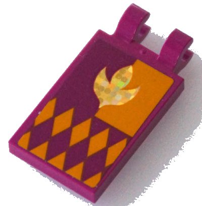 LEGO onderdeel Tile, Modified 2 x 3 with 2 Open O Clips with Flag with Holographic Arendelle Crest Flower and Bright Light Orange Diamonds Pattern (Sticker) - Set 41167 (30350bpb137)