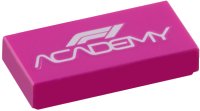 LEGO part Tile 1 x 2 with Formula 1 Academy Logo Stylized White 'F1 ACADEMY' Pattern 3069pb1363