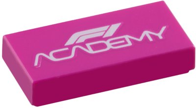 LEGO part Tile 1 x 2 with Formula 1 Academy Logo Stylized White 'F1 ACADEMY' Pattern (3069pb1363)