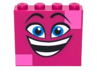 LEGO onderdeel Brick 1 x 4 x 3 with Black Raised Eyebrows, Dark Azure Eyes, Open Mouth Smile with Teeth, and Dark Pink Squares Pattern (Queen Watevra Wa'Nabi Face) 49311pb001