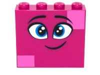 LEGO part Brick 1 x 4 x 3 with Twinkling Dark Azure Eyes, Eyebrows, Smile and Dark Pink Squares on Two Corners Pattern (Queen Watevra Wa'Nabi Face) 49311pb003