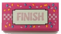 LEGO part Tile 2 x 4 with Metallic Pink 'FINISH' and Checkered Line, Medium Azure and Bright Light Orange Confetti Pattern (Sticker) - Set 41352 87079pb1016