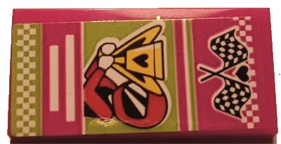 LEGO onderdeel Tile 2 x 4 with Heart, Checkered Flags, Racer with Trophy, Lime Stripes Pattern (Sticker) - Set 41352 (87079pb1026)