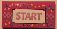 LEGO part Tile 2 x 4 with Metallic Pink 'START' and Checkered Line, Medium Azure and Bright Light Orange Confetti Pattern (Sticker) - Set 41352 87079pb1028
