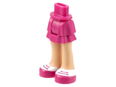 LEGO onderdeel Mini Doll Hips and Skirt Layered, Light Nougat Legs and Magenta Shoes with White Tops and 2 Magenta Laces Pattern - Thick Hinge (92250c00pb01)