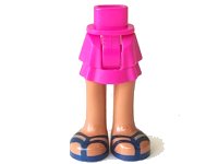 LEGO part Mini Doll Hips and Skirt Layered, Medium Nougat Legs and Dark Blue Sandals with Double Straps Pattern - Thick Hinge 92250c00pb17