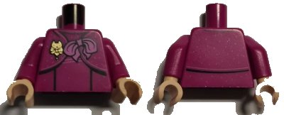 LEGO onderdeel Torso Harry Potter Female, Blouse with Back Lines, Dark Pink Bow with Gold Brooch Pattern / Magenta Arms / Light Nougat Hands (973pb3920c01)