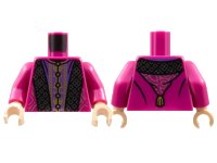 LEGO part Torso Robe with Hood, Black and Dark Purple Panels, Ornate Silver and Gold Stitching Pattern / Magenta Arms / Light Nougat Hands 973pb4371c01
