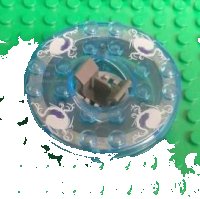 LEGO onderdeel Turntable 6 x 6 x 1 1/3 Round Base with Trans-Medium Blue Top and White and Purple Pattern (Ninjago Spinner) 92549c09pb01