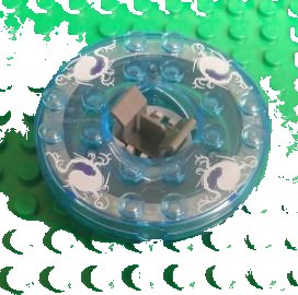 LEGO onderdeel Turntable 6 x 6 x 1 1/3 Round Base with Trans-Medium Blue Top and White and Purple Pattern (Ninjago Spinner) (92549c09pb01)
