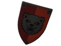 LEGO part Minifigure, Shield Triangular Long with Bear on Red and Dark Red Background Pattern 18836pb02