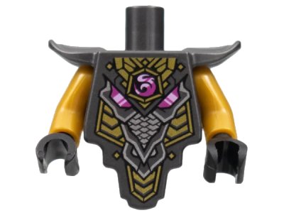 LEGO onderdeel Torso, Modified Short with Smooth Armor Breastplate with Shoulder Pads and Magenta Crystal, Gold and Silver Trim Pattern / Pearl Gold Arms / Black Hands (28680pb06c01)