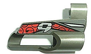 LEGO part Technic, Panel Fairing # 5 Small Short, Large Hole, Side A with Silver Number 9, Red and Black Pattern (Sticker) - Set 8354 (32527pb08)