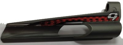 LEGO onderdeel Technic, Panel Fairing # 7 Small Long, Large Hole, Side A with Stylized Silver Number 9 and Black and Red Pattern (Sticker) - Set 8353 (32534pb06)