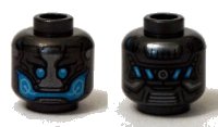 LEGO onderdeel Minifigure, Head Alien with Blue Eyes and Mouth and Silver Plates Pattern 3626pb1303