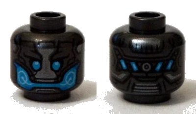 LEGO onderdeel Minifigure, Head Alien with Blue Eyes and Mouth and Silver Plates Pattern (3626pb1303)