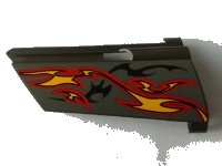 LEGO part Technic, Panel Fairing #21 Large Long, Small Hole, Side B with Orange and Red Flames on Dark Gray Background Pattern (Sticker) - Set 8649 44351pb024