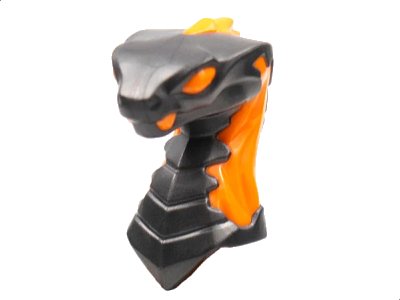 LEGO onderdeel Minifigure, Head, Modified Snake, Cobra with Closed Mouth with Molded Orange Eyes, Fangs, and Flames on Closed Hood Pattern (49588pb03)
