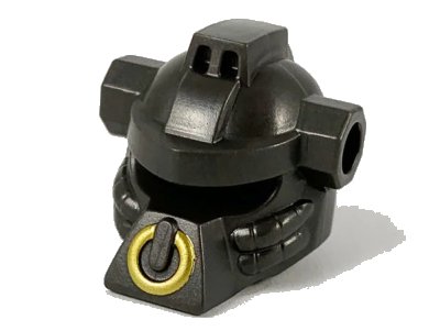 LEGO onderdeel Minifigure, Headgear Helmet with Holes on Sides for Accessories, Protruding Mouth Guard with Gold Ring Pattern (67145pb01)