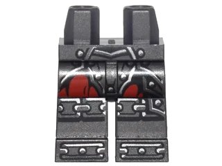 LEGO onderdeel Hips and Legs with Metallic Silver Armor with Rivets, Red Fabric, Chain Mail on Knees and Boots Pattern (970c00pb0628)