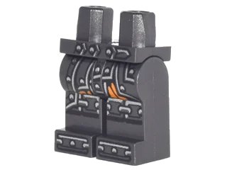 LEGO onderdeel Hips and Legs with Metallic Silver Armor with Rivets, Orange Fabric, Chain Mail on Knees and Boots Pattern (970c00pb0634)