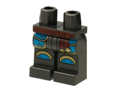LEGO onderdeel Hips and Legs with Dark Red Sash, Dark Azure Armor Plates with Gold Trim Pattern (970c00pb1392)