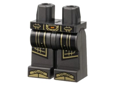 LEGO onderdeel Hips and Legs with Black Robe Ends with Gold Trim, Orange Buckle, Shoe Tips Pattern (970c00pb1507)
