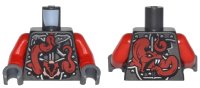 LEGO onderdeel Torso Ninjago Metallic Silver Armor with Clock and Large Red Snake with White Fangs on Back Pattern / Red Arms / Dark Bluish Gray Hands 973pb2610c01