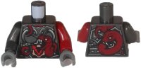 LEGO onderdeel Torso Ninjago Female Armor with Clock and Dark Red Snakes Pattern / Dark Red Arm Left / Pearl Dark Gray Arm Right / Dark Bluish Gray Hands 973pb2727c01