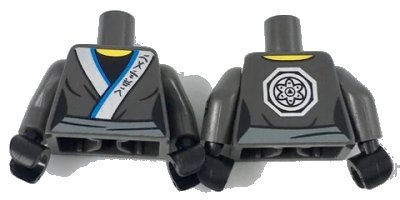 LEGO onderdeel Torso Ninjago Female Robe with Ninjago Logogram 'WATER', Silver Medallion Pattern / Pearl Dark Gray Arms with Silver Elbow Pads Pattern / Black Hands (973pb2804c01)