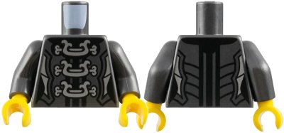 LEGO onderdeel Torso Ninjago Female Armor with Three Large Silver Clasps Pattern / Pearl Dark Gray Arms / Yellow Hands (973pb2989c01)