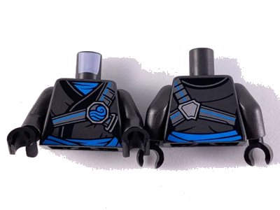 LEGO onderdeel Torso Female Ninjago Robe, Black Hem, Dark Azure Scarf, Sash and Trim Pattern / Pearl Dark Gray Arms / Black Hands (973pb3617c01)