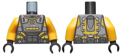LEGO onderdeel Torso Armor, Silver and Bright Light Orange Highlights and Silver 'AIM' Pattern / Bright Light Orange Arms / Black Hands (973pb3810c01)