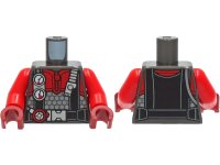 LEGO onderdeel Torso Diving Suit with Red Zipper, Black Harness with Silver Buckle, Gauges, and Regulator Pattern / Red Arms / Dark Red Hands 973pb4193c01