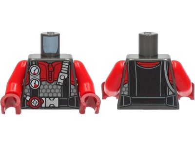 LEGO onderdeel Torso Diving Suit with Red Zipper, Black Harness with Silver Buckle, Gauges, and Regulator Pattern / Red Arms / Dark Red Hands (973pb4193c01)