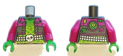 LEGO onderdeel Torso Jacket, Lime and Bright Green Shirt, Silver Belt with Skull Pattern / Magenta Arms / Bright Green Hands (973pb4474c01)