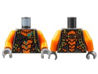 LEGO onderdeel Torso Orange Breastplate, Olive Green Straps, Silver Snake Head and Tooth, Dark Turquoise Spots Pattern / Orange Arms / Dark Bluish Gray Hands 973pb4542c01