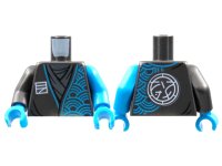 LEGO part Torso Tunic, Dark Azure Arches, Ninjago Logogram Letter N, Core Logo on Back Pattern / Dark Azure Arm Left / Pearl Dark Gray Arm Right / Dark Azure Hands 973pb4546c01