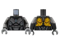 LEGO part Torso Armor, Silver and Dark Bluish Gray Panels, Metallic Light Blue Rod Arc Reactor, Pearl Gold Trim on Back Pattern / Pearl Dark Gray Arms / Dark Bluish Gray Hands 973pb4753c01