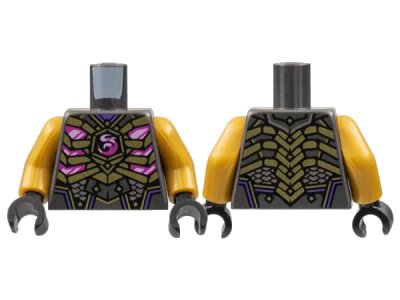 LEGO onderdeel Torso Armor, Gold Ribs, Magenta Dragon Logo and Trim, Silver Scales Pattern / Pearl Gold Arms / Black Hands (973pb4790c01)