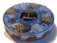 LEGO onderdeel Turntable 6 x 6 x 1 1/3 Round Base Serrated with Trans-Medium Blue Top with Spiral Stars Pattern (Ninjago Spinner) 98318c17pb01